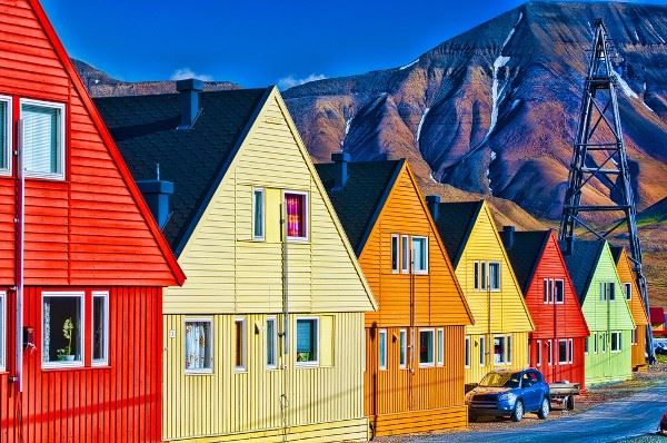 Row of colorful homes in Longyearbyen, Svalbard