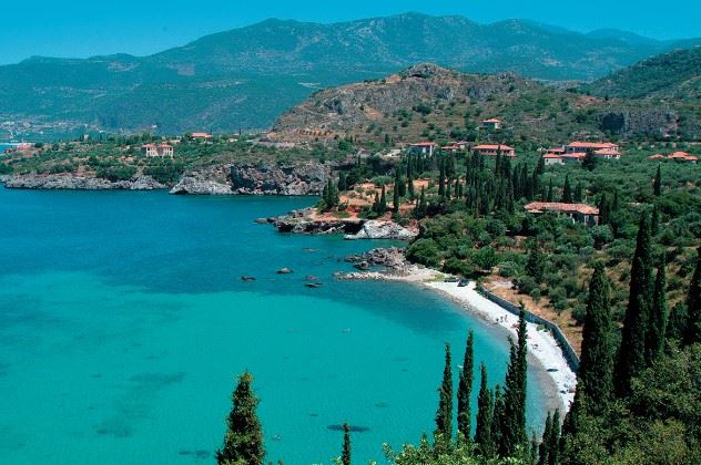 Beach and coastline by Kalamitsi Hotel,  South Peloponnese