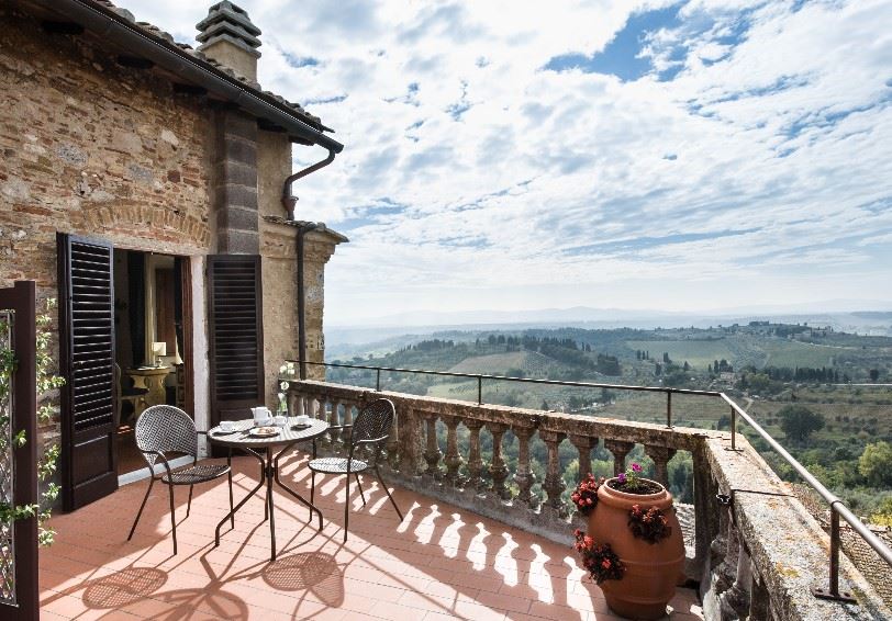 Comfort Room with balcony and valley view, La Cisterna Hotel, San Gimignano, Tuscany