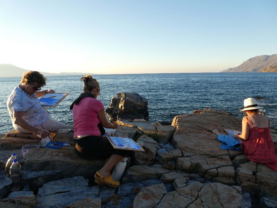 Painting at dusk, Crete, Greece