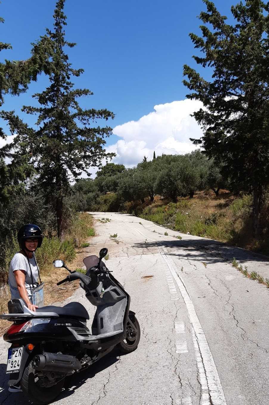 Exploring Parga on our scooters