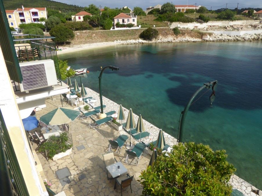 Waiting for our transport to Ithaca from the Waterfront Apartments, Fiscardo   