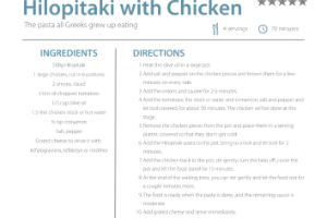 Hilopitaki with chicken recipe card
