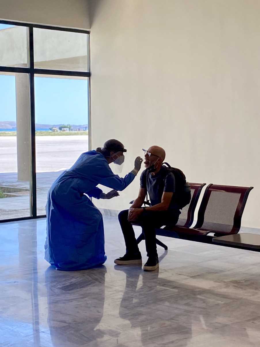 Random swab test at Lemnos Airport - image of Mark Hodson 101 Holidays