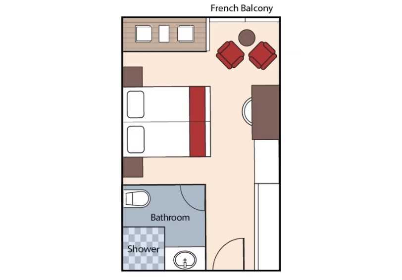 Room plan, Category A State Room, Cumbia Deck, AmaMagdalena, Colombia