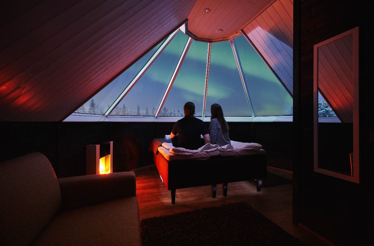 Relaxing in your glass igloo, Apukka, Lapland, Finland