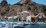 The Lemnos Hotel is below the castle (yellow building)