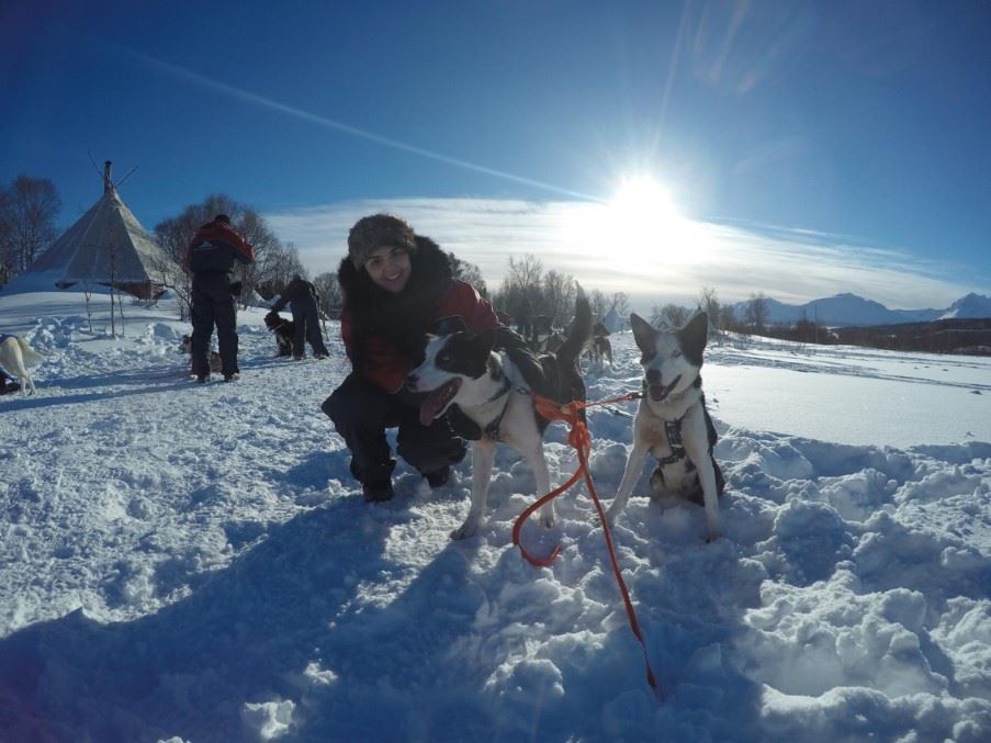 Cristiana with husky dogs in Tromsø, Northern Norway