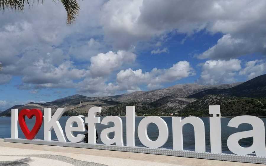 I love Kefalonia sign, Argostoli harbour, Kefalonia