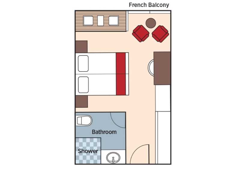 Room plan, Category A State Room, Cumbia Deck, AmaMelodia, Colombia