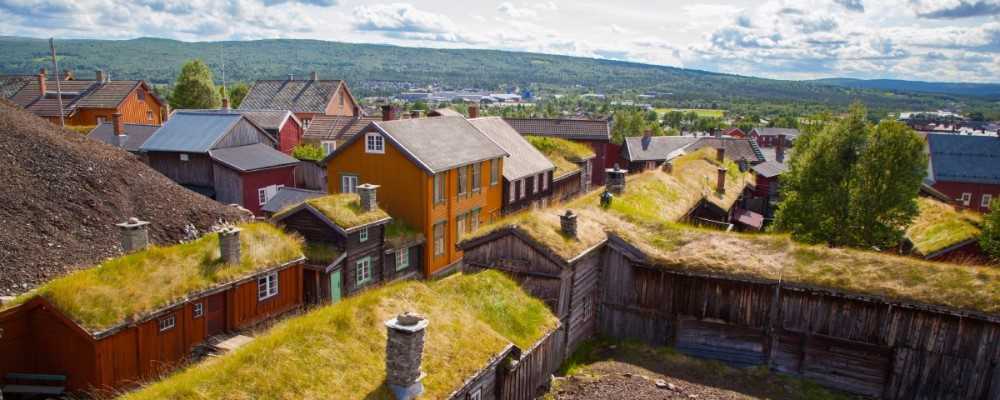 Traditional houses of copper mines town of Roros, Norway
