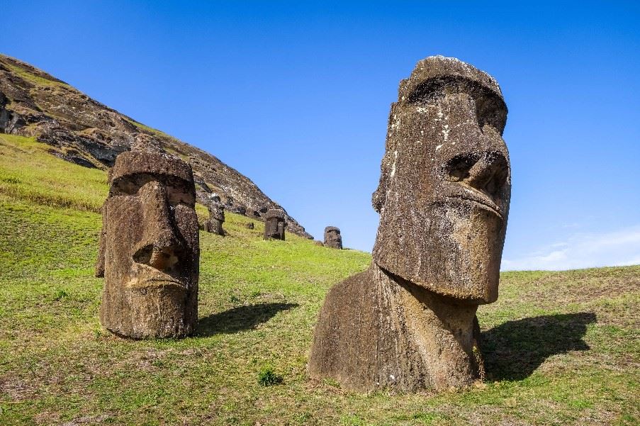 Moais statues on Rano Raraku volcano