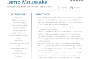 Recipe card - Lamb moussaka